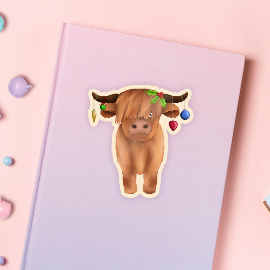 Christmas Hamish the Highland Cow Vinyl Sticker