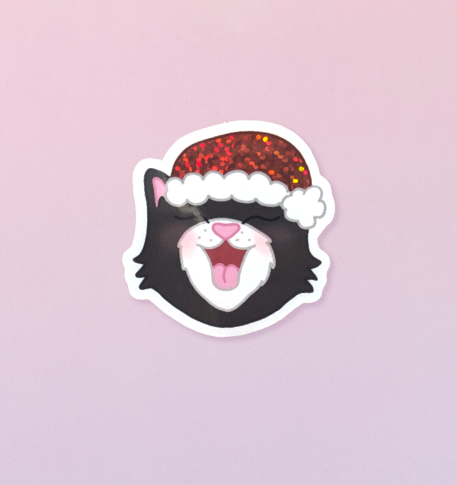 Christmas Cat Glitter Sticker