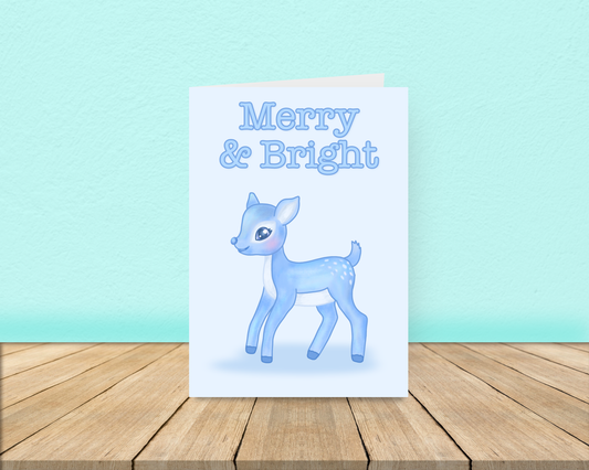 Pastel Reindeer Christmas Card - Blue