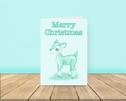 Pastel Reindeer Christmas Card - Mint