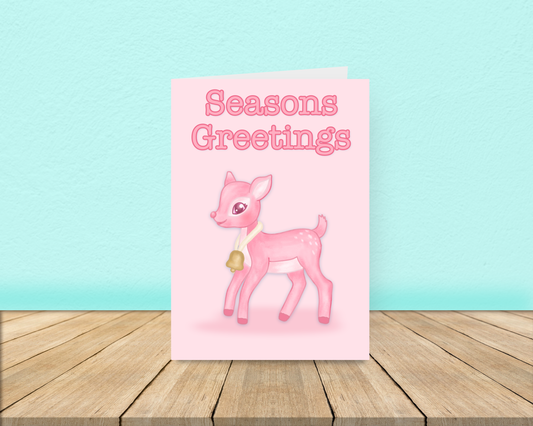 Pastel Reindeer Christmas Card - Pink