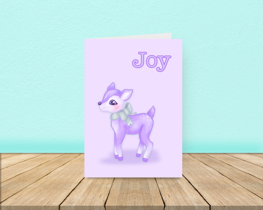 Pastel Reindeer Christmas Card - Purple